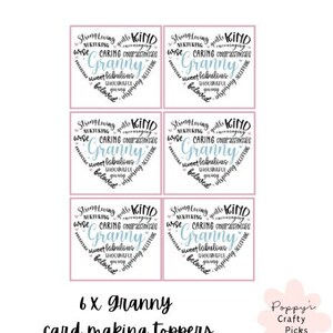 Créations manuelles, 6 décorations pour cartes sentiment grand-mère, fabrication de cartes, création de vos propres cartes pour la famille, fournitures créatives, scrapbooking, tenue d'un journal