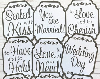 9 wedding sentiment greetings tags, card making, card embellishments, card craft supplies, scrapbooking supplies, craft supplies, toppers