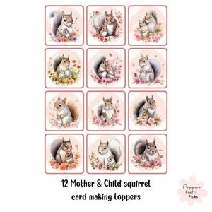Fournitures de fabrication de cartes pour la fête des mères, fleurs, écureuils, faites vos propres cartes de voeux, embellissements de cartes, fournitures d'artisanat, dessus de cartes x 12