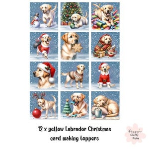 Fournitures de fabrication de cartes de Noël, chiens labrador jaunes, faites vos propres cartes de Noël, embellissements de cartes, fournitures d'artisanat, dessus de cartes x 12