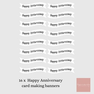 16 bannières sentimentales Joyeux anniversaire, fabrication de cartes, faites vos propres cartes de voeux, fournitures d'artisanat, scrapbooking, journalisation, embellissements