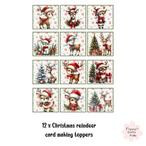 Weihnachtskartenherstellungszubehör, Rentier, zum Selbermachen von Weihnachtskarten, Kartenverzierungen, Bastelbedarf, Kartentopper, Papierbasteln, 12