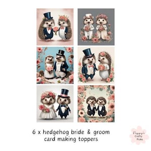 6 décorations pour cartes de mariage hérisson, fournitures de fabrication de cartes, fabrication de cartes de mariage, faites vos propres cartes faites main pour les jeunes mariés, travaux manuels