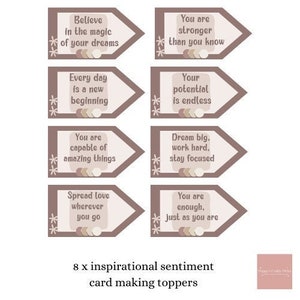 8 tag di sentimento motivazionale ispiratore, abbellimenti per biglietti, saluti, creazione di biglietti, forniture per l'artigianato, forniture per scrapbooking, carta