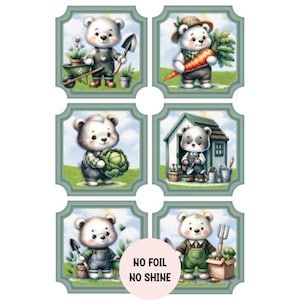 6 jolies décorations pour cartes d'ours de jardinage, fabrication de cartes, fabrication de cartes pour lui, faites vos propres cartes faites main pour jardinier la main verte, travaux manuels