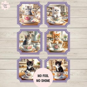 6 Kätzchen in Teetassen Karten-Topper, Karten machen, Karten machen für Katzenliebhaber, machen Sie Ihre eigenen handgemachten Karten für Katzenmutter, Basteln, Scrapbooking