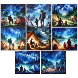 8 décorations de cartes papa et enfant, fabrication de cartes, fabrication de cartes pour lui, fabrication de vos propres cartes faites main pour les amateurs de camping, travaux manuels, scrapbooking