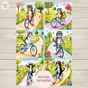 6 Fahrrad fahrende Katzen Karten-Topper, Karten machen, Karten machen für Katzenliebhaber, machen Sie Ihre eigenen handgemachten Karten für Radfahrer, DIY Handwerk, Scrapbooking