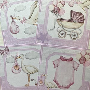 4 adornos para tarjetas de niña en color rosa, suministros para hacer tarjetas, crea tus propias tarjetas para bebé recién nacido hechas a mano, manualidades de bricolaje, scrapbooking, manualidades con papel