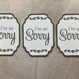 Lot de 3 toppers de voeux sentiment I'm So Sorry ~ embellissements ~ fournitures de fabrication de cartes ~ décoration de scrapbooking ~ journal ~ travaux manuels