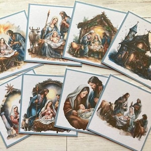 8 décorations de fabrication de cartes de naissance de foi chrétienne, fournitures de fabrication de cartes, faites vos propres cartes de Noël religieuses faites main, travaux manuels de Noël de bricolage