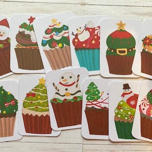 Weihnachtskarten machen, Weihnachts Cupcakes, zum Selbermachen von Weihnachtskarten, Kartenherstellung Zubehör, Bastelbedarf, Scrapbooking Topper, 12er Pack