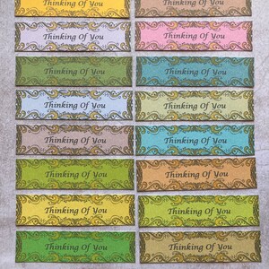 16 bannières colorées Thinking Of You pour la fabrication de cartes, bannières de voeux, fournitures de bricolage, fournitures de scrapbooking, embellissements de cartes, dessus de cartes