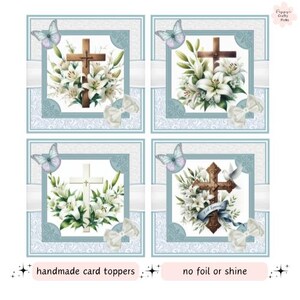 4 lily flowers & Christian cross card toppers, bereavement card making, cardmaking supplies, make your own handmade sympathy cards, crafts