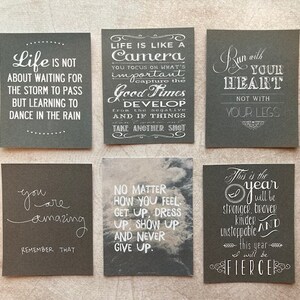 6 sentiments motivants inspirants, citations de positivité, fabrication de cartes, fournitures d'artisanat, fournitures de scrapbooking, embellissements de cartes, toppers