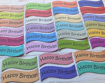 30 wavy Happy Birthday sentiments, greetings banners, card making, craft supplies, scrapbooking supplies, craft embellishments, card toppers