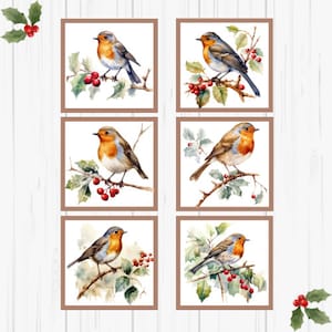 6 embellissements de fabrication de cartes de rouge-gorge de Noël, Noël vintage, fabrication de cartes, fournitures de scrapbooking, toppers, artisanat de vacances, fournitures d'artisanat