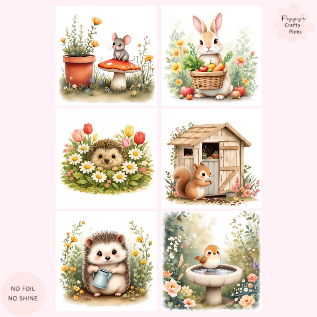 Garden Animal Friends Card Toppers for Card Making & Papercrafts (6) - Etsy