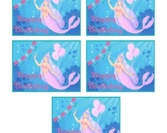 Mermaid Card Toppers: Birthday Card Making, Scrapbooking, Papercrafts, set of 5