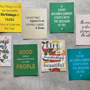 8 tag di sentimento motivazionale ispiratore, abbellimenti per biglietti, saluti, creazione di biglietti, forniture per l'artigianato, forniture per scrapbooking, carta