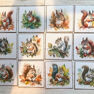 12 embellissements de fabrication de cartes d'écureuil d'automne, faune d'automne, fabrication de cartes, fournitures de scrapbooking, fournitures d'artisanat, hauts de forme pour cartes, travaux manuels en papier