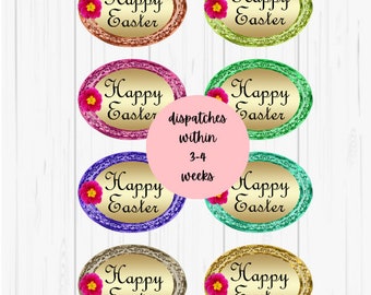 8 oval Happy Easter sentiment greeting banners ~ card making supplies ~ scrapbooking ~ craft embellishments ~ card toppers ~ papercraft