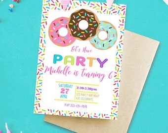 Birthday Donut Party Invitation, Donut Invitation, Birthday Invitation, Party Girl, Party Boys, Donut Birthday, Donut Party, Donut Invite