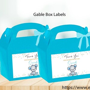 Labels Gable Box, Baby Bear gevel geschenkdoos labels blauw, Gable Gift Box labels, Favor Box, Stickers Box, Labels, Box Labels