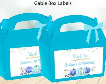 Labels Gable Box, Pumpkin, First Birthday, Gable Gift Box labels, Box stickers, Gable Box Pumpkin, Little Pumpkin Box labels, Pumpkin Blue