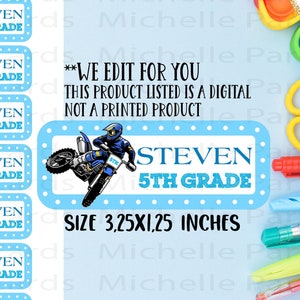 Archivo digital Dirt Bike Escuela Etiquetas Nombre, Etiquetas de Motocross, Nombre de Etiquetas de Motocicleta, Etiquetas Nombre Escuela, Nombre de Pegatinas de Bicicleta