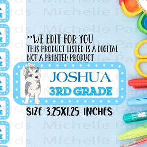 Nur digitale Datei, Husky Siberian Etiketten, Husky Schuletiketten Name, Husky Siberian, Etiketten Name, Schulmaterial Etiketten Name, Husky Siberian