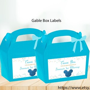 Etiquetas Gable Box, azul y dorado Mickey Mouse Gable Box Bolsa de regalo Etiquetas Gable Box Stickers Mickey Favor Box Mickey Treats Box Mickey Blue