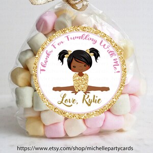 Etichette per bomboniere ginnastica rosa e oro afroamericano, etichette per bomboniere ginnastica, decorazione per feste, etichette ginnastica, regalo, compleanno, ragazza festaiola