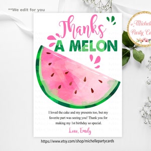 Sandía Rosa Tarjeta de agradecimiento, Gracias un melón, Tarjeta de gracias, Tarjeta de gracias Sandía, Verano Gracias, Sandía Gracias
