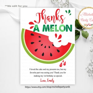 Tarjeta de agradecimiento Sandía, Sandía Roja, Sandía Gracias, Uno en un melón, Verano, Gracias una tarjeta de melón