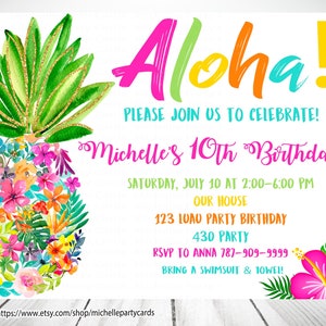 Ananas-Einladung, tropischen Geburtstag, Aloha, Party Luau, Sommer-Einladung, Hawaii-Einladung, Pool-Party, Ananas Geburtstag