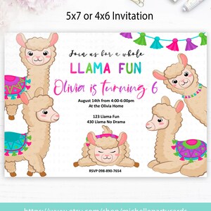 Llama Fun Invitation, Llama no drama, Llama Birthday, Llama Thank You Card, LLama Party, Llama Invite, Party Girl, A whole llama fun