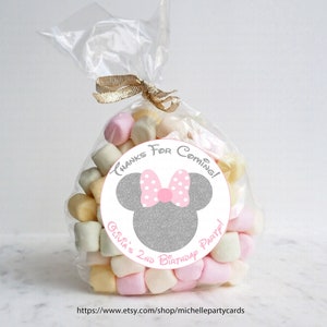 Favor Tags Minnie Mouse Roze en Zilver, Minnie favor tags, gift tags, Dank u tags, Sticker tags, Party Decoraties, Verjaardag Printables