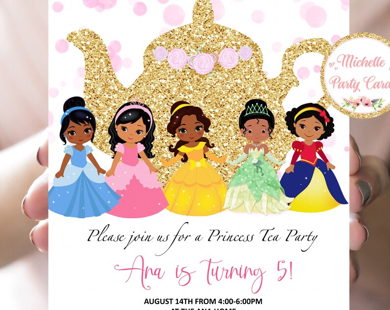 Princess Tea Party Multicultural Princess Brunette Princess African American Tea Party Invitation Princess Tea Party Girls