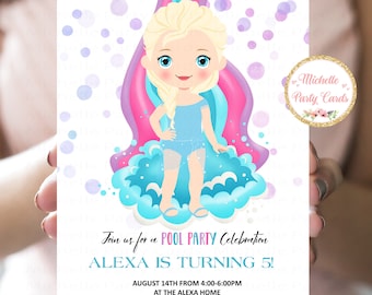 Princess Elsa Pool Party Invitation, Princess Invitation, Princess Birthday, Party Girl, Waterslide Party, Summer Invite, Summer Birthday