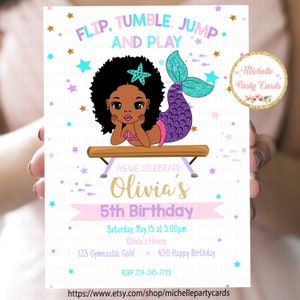 Meerjungfrau Afro Einladung, Gymnastik Meerjungfrau, Afroamerikaner, Meerjungfrau Schwarz, Meerjungfrau Einladung, Sommerparty, Gymnastik einladen, Party Girl
