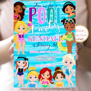 Sommer-Geburtstags-Party, Prinzessin Pool-Party, Prinzessin Einladung, Prinzessin Geburtstag, Pool-Party Einladung, Pool-Geburtstag, Prinzessin Party