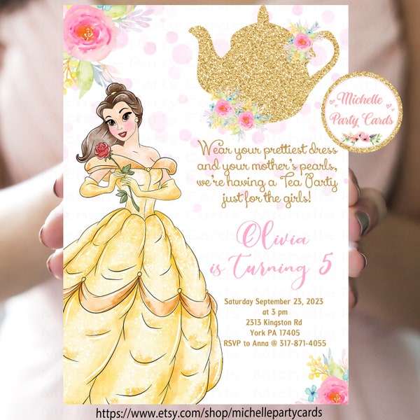 Belle Princess, Tea Party, Belle Tea Party, Princess Par-Tea, Princess invitation, Belle Tea Invitation, Belle Invitation, Belle Birthday