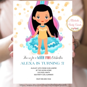 Princess Pocahontas Pool Party, Prinzessin Einladung, Party Mädchen, Wasserrutsche Party, Sommer Einladung, Sommer Geburtstag, Pocahontas Einladung
