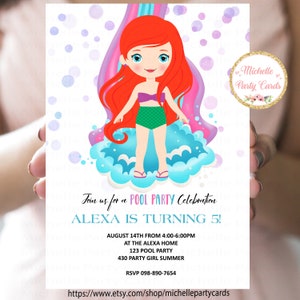Ariel Pool Party, Princess Pool Party, Princess Invitation, Waterslide Party, Mermaid Party Invitation, Under the sea, Ariel Invitation