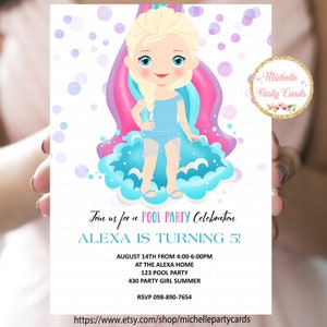 Prinzessin Elsa Pool-Party Einladung, Prinzessin Einladung, Prinzessin Geburtstag, Partygirl, Waterslide Party, Sommer einladen, Sommer Geburtstag