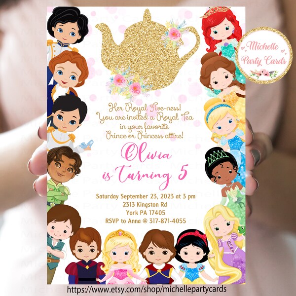 Princes et Princesses Invitation, Tea Party, Princes et Princesses tea party, Tea Birthday, Princess Tea Invitation, Princess Party