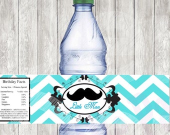 Water Botle Labels Little Man Mustache-Water Mustache- Party Birthday-Party Suplies-Party Decor Mustache