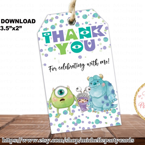 INSTANT DOWNLOAD Monster Favor Tag, Monster Favor tags, Thank You Tags, Gif tags, Little Monster, Boo favor tag, Sully favor tags