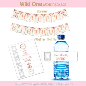 Wild One Mini Paquete, Banner, Etiqueta de Botella de Agua, Tarjeta de Agradecimiento, Wild One, Etiquetas de Favor, Signo de Bienvenida, Salvaje, Tribal